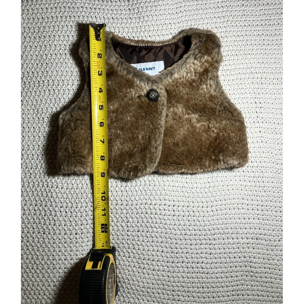 Old Navy Toddler Girls‎ Size 6-12 Months Faux-Fur Cropped Vest Brown Cozy Winter